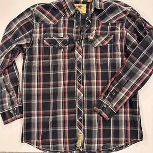 Larry Mahan Vintage Donut Snap Black and Red Plaid Cotton Shirt XL